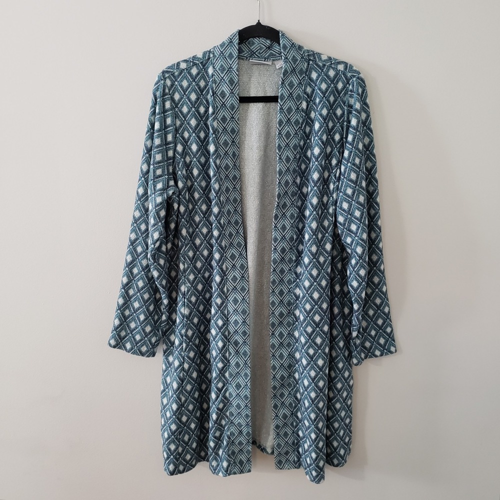 Susan Graver Open Front Cardigan Duster Sweater XL Boho Long Diamond Sparkle